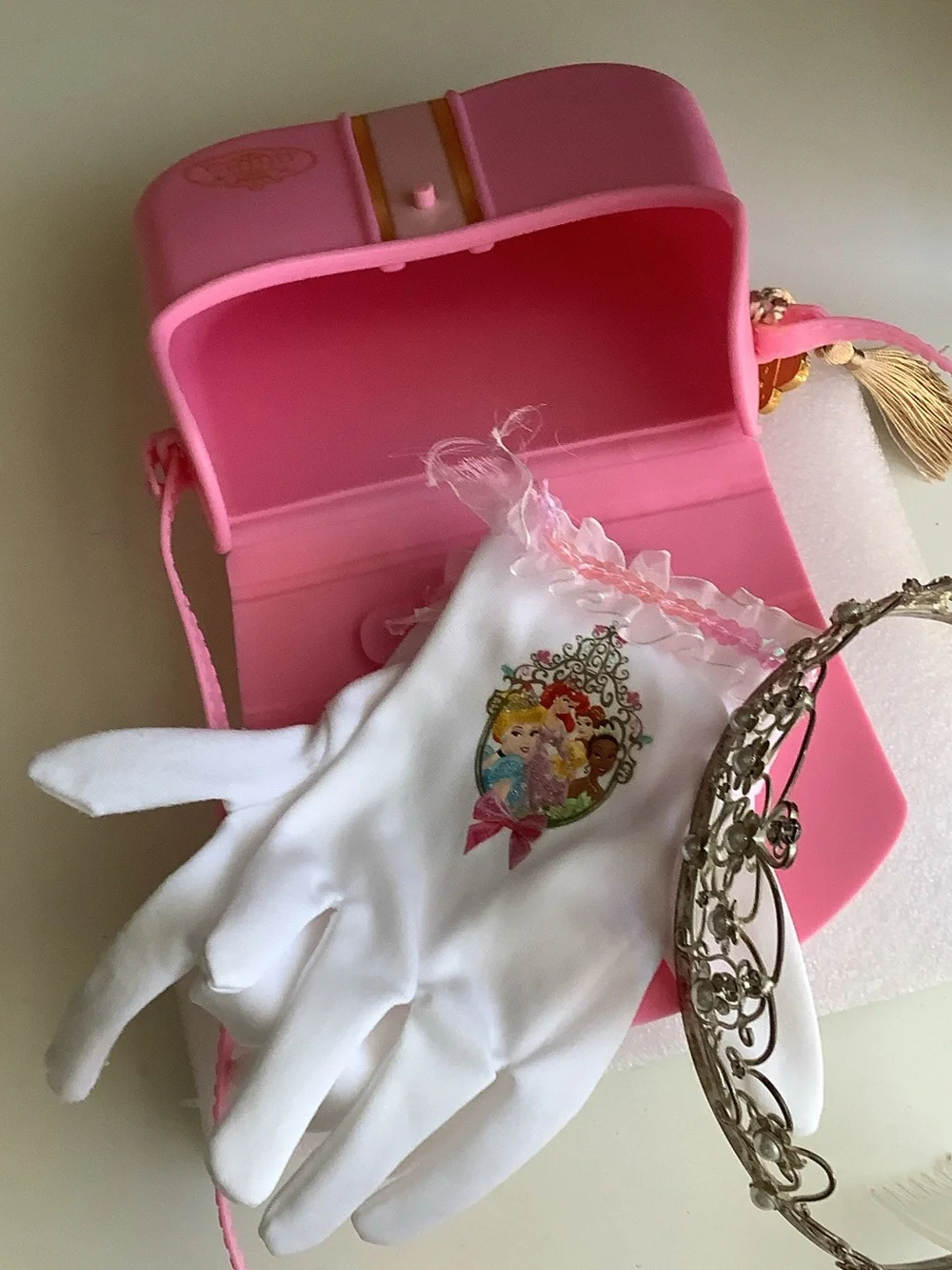 Pink Princess Crossbody Purse for Kids with Matching Gloves and Tiara